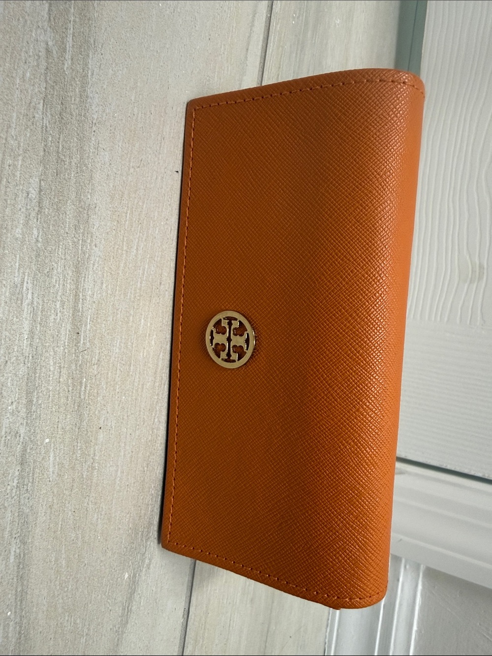 Tory Burch Orange Saffiano Leather Continental Wallet with Gold Logo